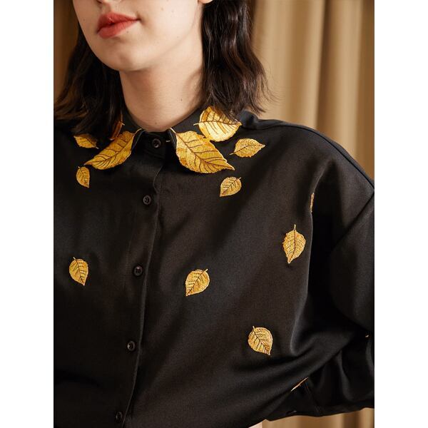 リーフ刺繍シャツブラウス C0076