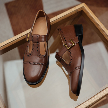 Tストラップミディアムヒールローファー　Z00486