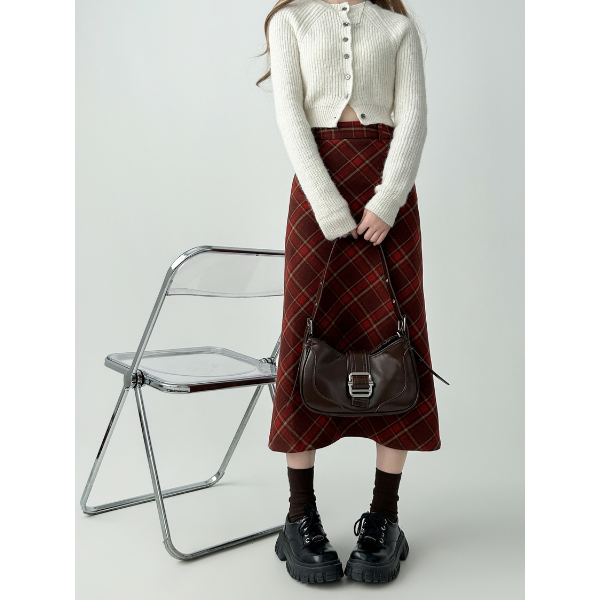 タータンチェックAラインロングスカート X-515