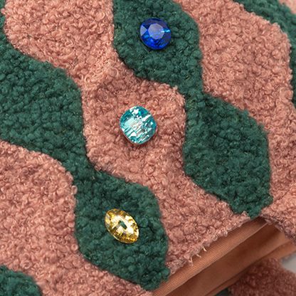 ジグザグパターンストーン装飾ボアハンドバッグ　《Z00804》