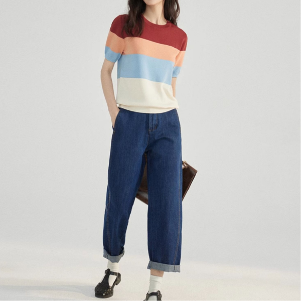 カラフルボーダーニットトップス Z00197