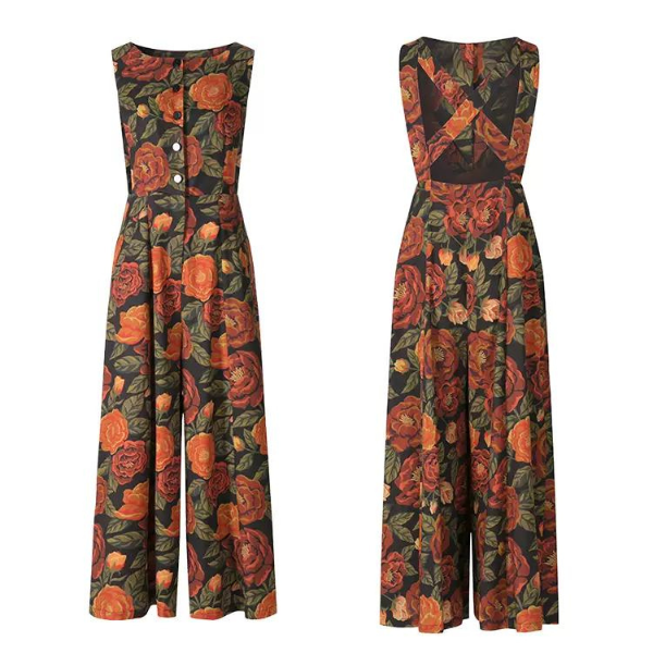 【２color】トータルフラワープリントジャンプスーツ w-042