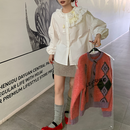 レース＆フラワーホワイトブラウス　Z00519