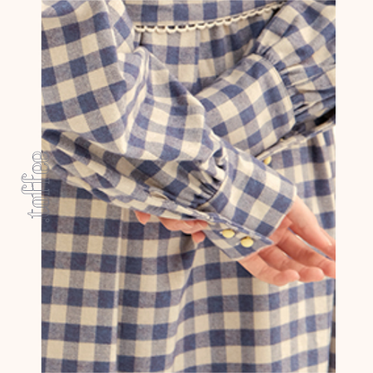 ギンガムチェックウエストリボンロングワンピース　《Z00757》