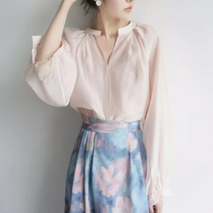 油絵風フラワープリントスカート X-270