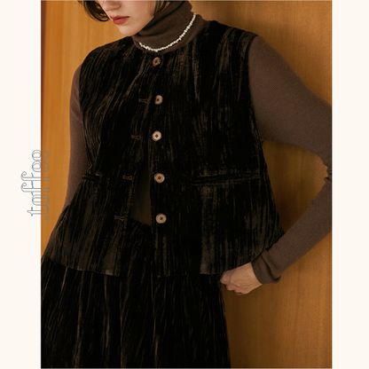 グロッシーダークベスト＆ロングスカートセットアップ　《Z00807》