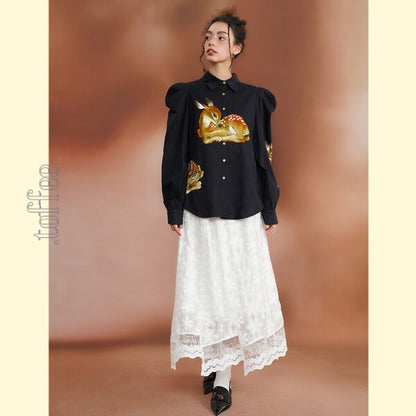 【2color】月明かりのバンビが踊る：オリエンタルな世界へ誘うブラウス C0185