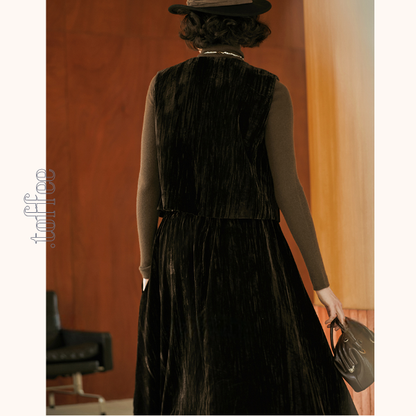 グロッシーダークベスト＆ロングスカートセットアップ　《Z00807》