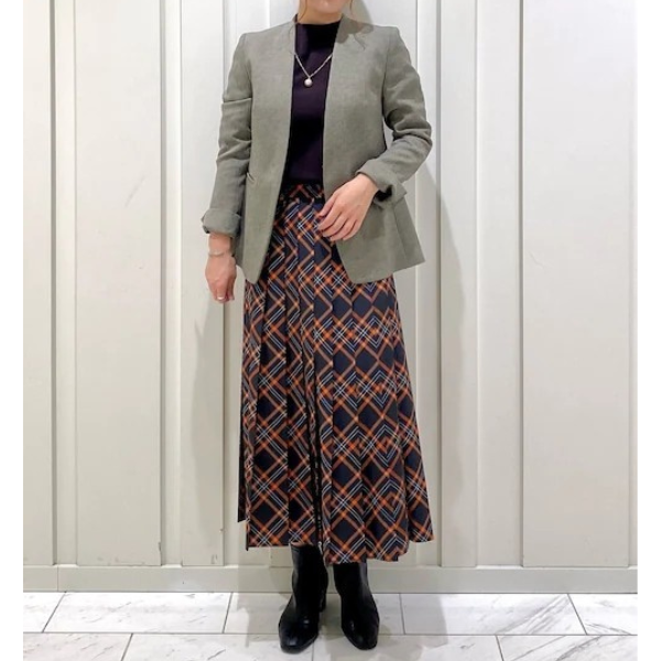 【２color】レトロチェックプリーツAラインスカート w-010