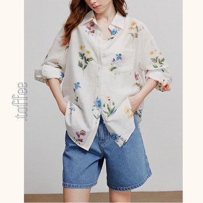 【2color】花柄プリントルーズシャツ《Z00932》