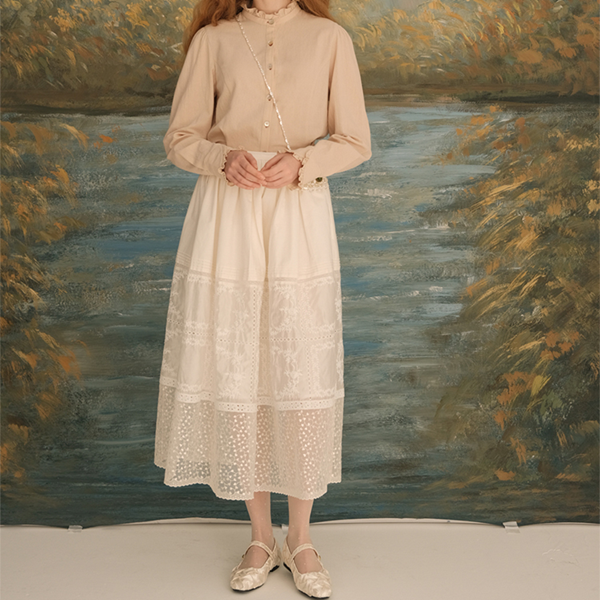 シアーレースミモレ丈スカート　《Z00619》