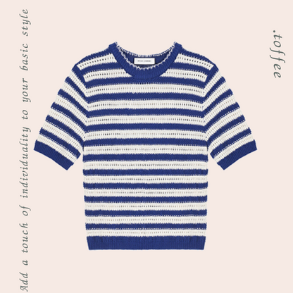 ハーフクルーネックストライプニットトップ Z00320