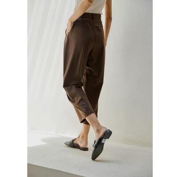 エッジボタンステッチクロップドパンツ w-013