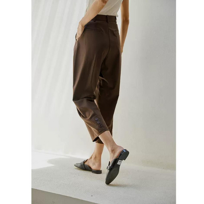 エッジボタンステッチクロップドパンツ w-013