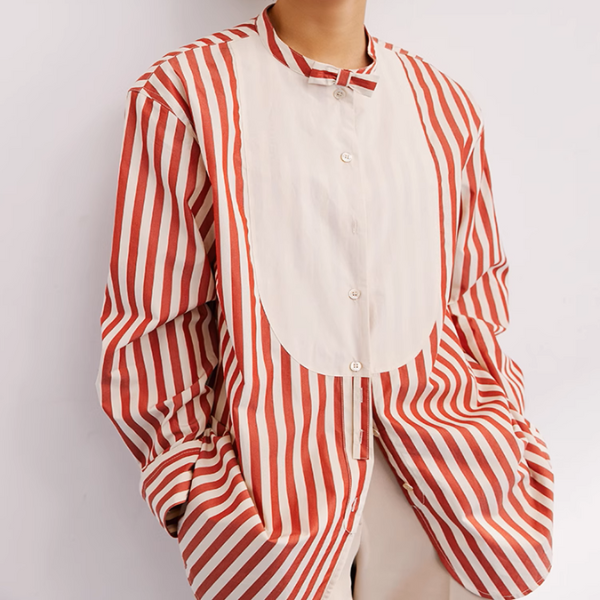 バンドカラーストライプロングシャツ《Z00897》