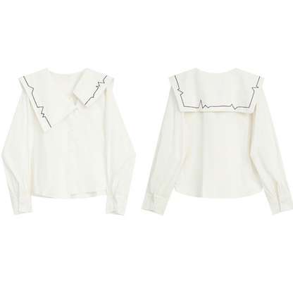 イレギュラーラペルネイビーライントップス X-258