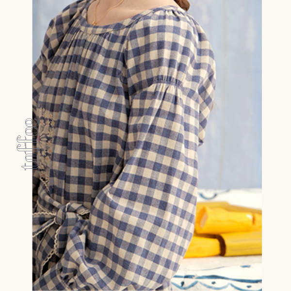 ギンガムチェックウエストリボンロングワンピース　《Z00757》