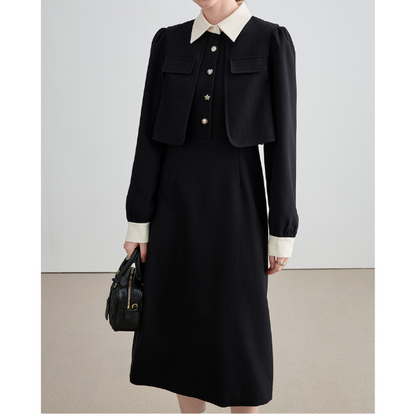 レイヤード風ブラックスリムワンピース Z00026