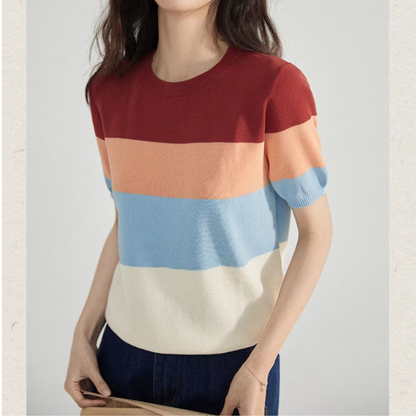 カラフルボーダーニットトップス Z00197