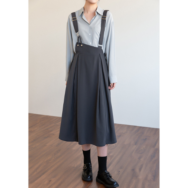 【3color】アシンメトリーサスペンダースカート X-313