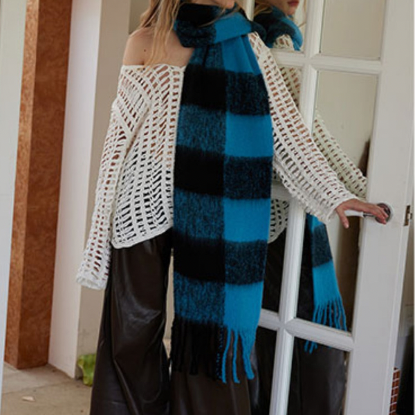 【3color】チェックパターンスーパーロングスカーフ X-453