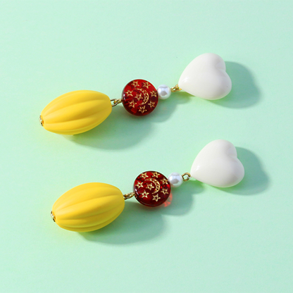 【2pattern】ハート、月と星、黄色の楕円体のドロップイヤーアクセサリー　《Z00796》