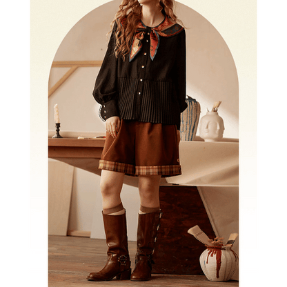 【4color】ゴッホのアートプリント入りプリーツシャツ X-516