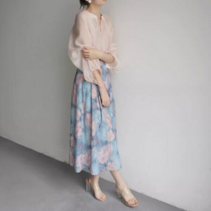 油絵風フラワープリントスカート X-270