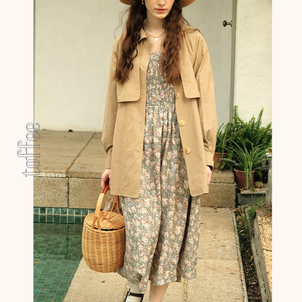 小花柄パフスリーブミモレ丈ワンピース　《Z00745》