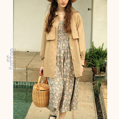 小花柄パフスリーブミモレ丈ワンピース　《Z00745》