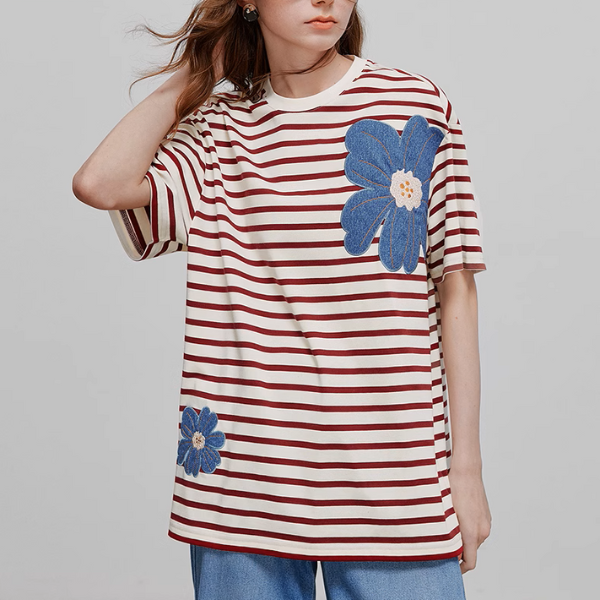 【3pattern】フラワーパッチワークオーバーサイズTシャツ《Z00935》