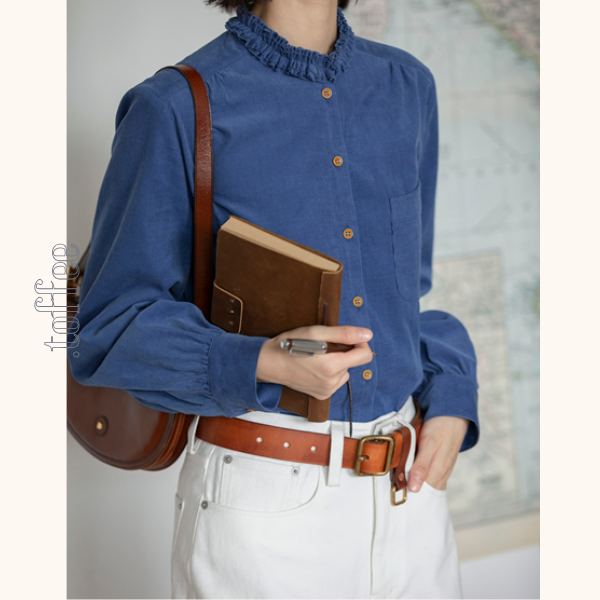 【2color】フリルネックコーデュロイブラウス　《Z00645》