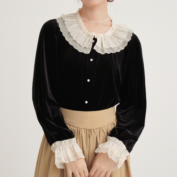 フレンチベルベットレースブラウスX-384