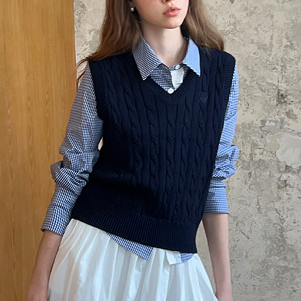 ギンガムチェック柄レースディテールシャツ　《Z00739》