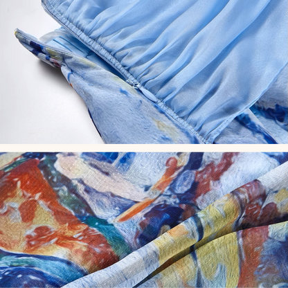 油絵プリントロングシフォンスカート《Z00974》