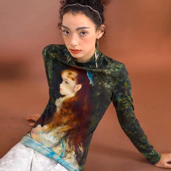 [名画を纏う]　スリムフィットアートカットソー "ルノワール" C0125