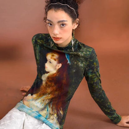 [名画を纏う]　スリムフィットアートカットソー "ルノワール" C0125