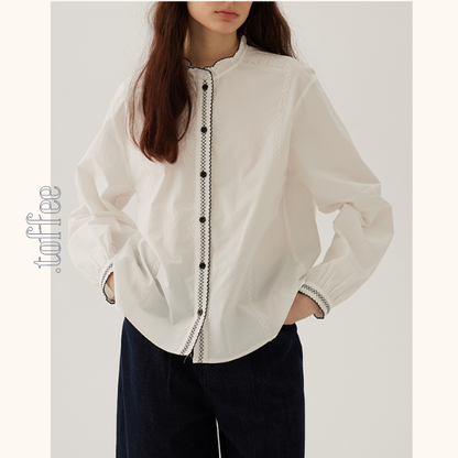 コントラストカラーレースディテールシアーブラウス《Z00844》