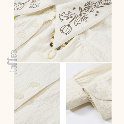 フラワー刺繡入りルーズシャツ　《Z00673》