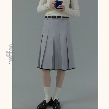 【2color】コントラストカラーヘムプリーツスカート《Z00834》