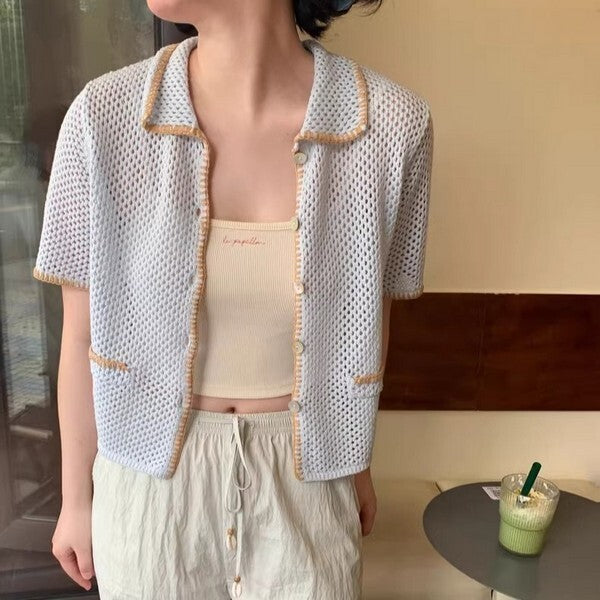 ショートニットメッシュカーディガン Z00386