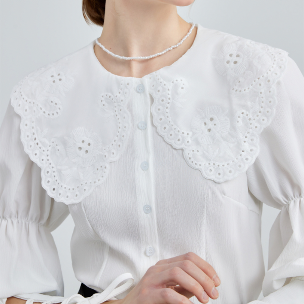 ドールカラーレースアップブラウス w-152