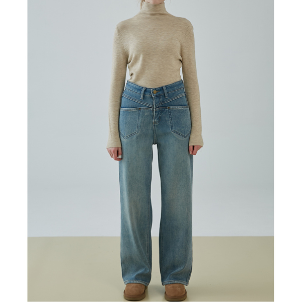 【2color】ハイウエストカジュアルストレートジーンズ X-482