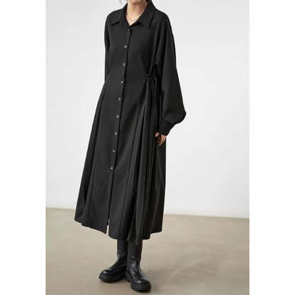 【２color】サイドプリーツフレアワンピース w-058