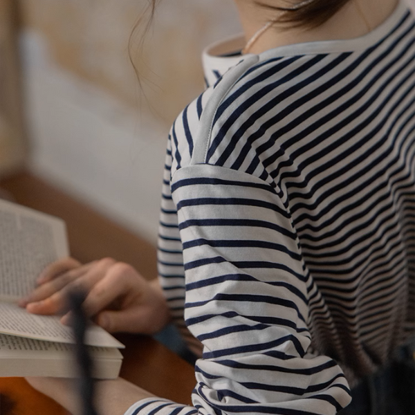 【2color】ボートネックストライプTシャツ《Z00852》