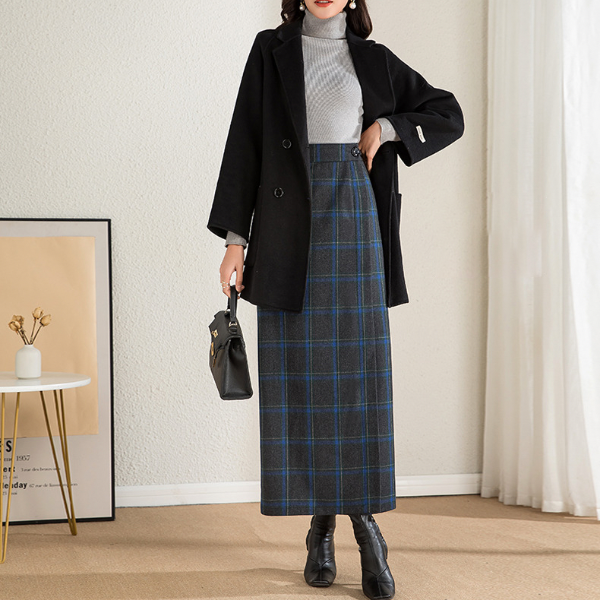 【３color】ダブルチェックエレガントストレートスカート AU-326