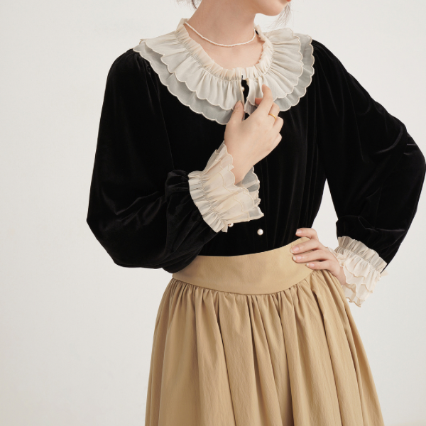 フレンチベルベットレースブラウスX-384