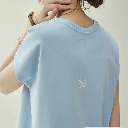 【2color】バックリボン刺繍クルーネックトップ　Z00324