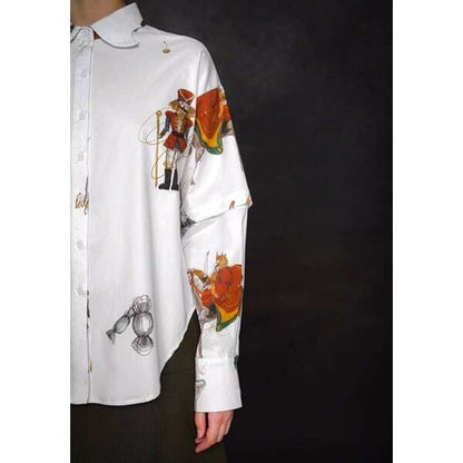 【2color】くるみ割り人形プリント2WAYスリーブシャツブラウス C0108