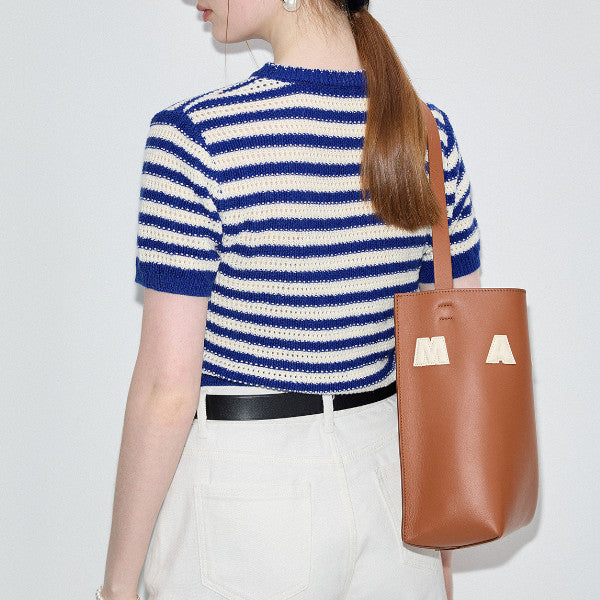 ハーフクルーネックストライプニットトップ Z00320
